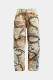 Abstract Print Button Pocket Trousers