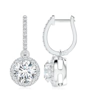 Lab-Grown Round Diamond Dangle Earrings with Halo