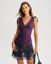 Purple V-Neck Tie Strap Tank Top