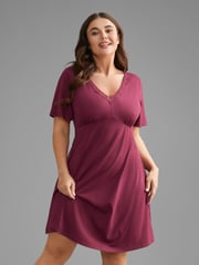 V Neck Lace Trim Sleep Ruffle Sleeve Dress