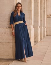 Linen Three Quarter Sleeve Maxi Shirt Dress Flax