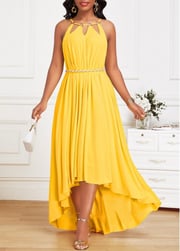 Circular Ring Yellow High Low A Line Strappy Dress