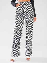 Baggy Op Art Checkerboard Wide Leg Jeans