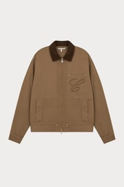 TWILL CONTRAST COLLAR JACKET - WASHED BROWN