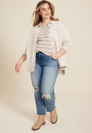 Plus Size Washed Knit Denim Shacket