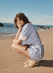 Pinstripe Paperbag Short in Sport Blue
