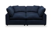 Eclipse Modular 4-Piece Linen-Look Fabric Pit Sofa Sectional with Reversible Feather Down Cushions - Navy Blue | Sofa sectionnel modulaire de style cocon Eclipse 4 pièces en tissu d’apparence lin avec coussins réversibles en duvet et plumes - bleu marine