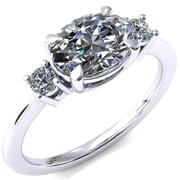 Poppy Oval Center Stone East-West 4 Claw Prong 2 Rail Basket Round Sidestones Inverted Cathedral Engagement Ring