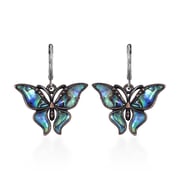Abalone Shell Lever Back Earrings in Silvertone and Stainless Steel