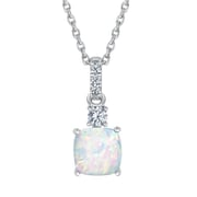 Cushion Created Opal and Created White Sapphire Sterling Silver Pendant Necklace