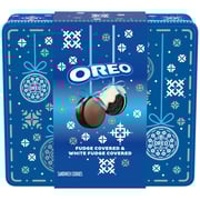 Fudge and White Fudge Covered Chocolate Sandwich Cookies, Holiday Cookies, 1.02 lb Tin