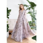 Stunning Lavender Floral Print Wrap Chiffon Maxi Dress