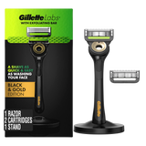 GilletteLabs Exfoliating Bar Razor Black and Gold Edition (2 Count + Handle + Stand)