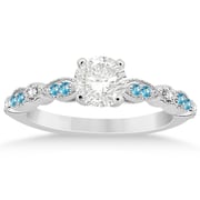 Marquise & Dot Blue Topaz Diamond Engagement Ring 14k White Gold 0.24