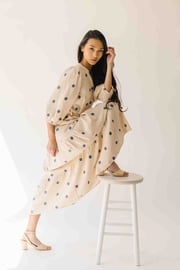 The Odette Printed Floral Midi Dress in Natural + Navy