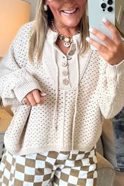 PREORDER! ETA 10/3 Fall Formula Beige Eyelet Button Sweater **SHIPPING EXPECTED TO BEGIN ON DATE 10/3**