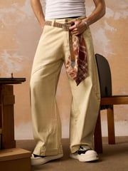 Washed Distressed Detachable Scarf Barrel Jeans