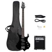 Glarry Burning Fire Electric Bass Guitar Full Size 4 String w/20W Amplifier Black Burlywood Sunset