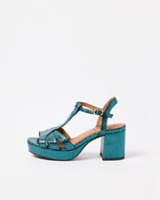 Esska Charlie Teal Blue Metallic Leather Heeled Sandals
