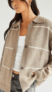 CLARA CONTRAST STITCH CARDIGAN - SAND IVORY