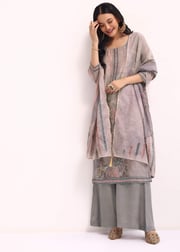 Grey French Knot Chanderi Kurta Palazzo Set