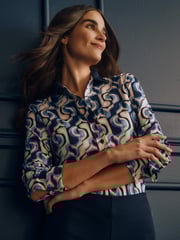 Navy/Blue Abstract Curves Betty Shirt | Women's Tops | J.McLaughlin