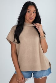 Unique Composure Taupe Mock Neck Oversized Sweater Top