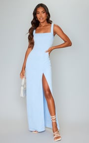 Light Blue Straight Neck Maxi Dress