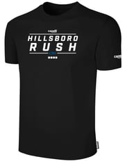 HILLSBORO RUSH SHORT SLEEVE COTTON T-SHIRT CREST ON WEARERS CENTER CHESTBLACK WHITE