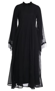 Black Fringes Lace Intricate Abaya