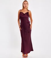 QUIZ Burgundy Satin Midaxi Dress
