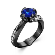 Black Pavé Blossom Flower 0.75ct Cubic Zirconia Engagement Ring Channel 925 Sterling Silver