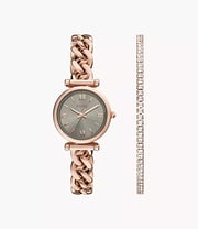 Carlie Three-Hand Rose Gold-Tone Stainless Steel Watch and Bracelet Set