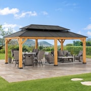 SUNJOY 12x20 Aluminum Hardtop Gazebo with Dual Rails and Ceiling Hook - Natural Cedar
