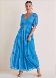 Flutter Sleeve Maxi Dress - Blue