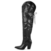 Pointed Toe Back Lace-up Thigh High Western Boots