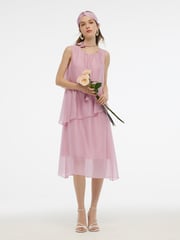 Ruffle Women Tiered Vest Midi Dress With Hairband And Bowknot Choker