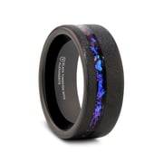MIRAGE Sandblasted Black Tungsten Ring with Crushed Alexandrite and Dark Blue/Purple Crushed Goldstone – 8mm