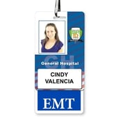 "EMT" Emergency Medical Technician, Vertical Badge Buddy with Blue Border