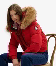 womens Everest Hooded Bomber Jacket in VARSITY RED | Superdry UK