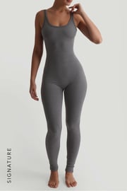 Banded Scoop Neck Jumpsuit - Dark Stone Gray
