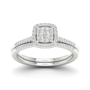 Amouria S925 Sterling Silver 1/4Ct TDW Diamond Cushion Shape Cluster Halo Bridal Set (I-J, I2)