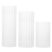 Clear Ribbed Glass Cylinder Vase Set, Set of 3