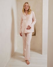Maternity Organic Cotton Pink Stripe Frill Long Pyjama Set