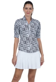 Kathy Print Ruched Elbow Length Sleeve Top – 41871