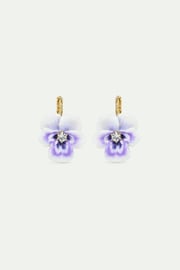 Purple Pansy and Cut Crystal Sleeper Earrings