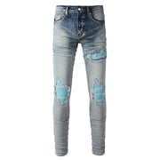 Blue Sky Blue Ribbed Patch Jeans