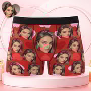 Custom Big Face Boxer Shorts Personalized Colorful Waistband Red Boxer Briefs Red and Pink Hearts Gifts For Him