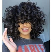 WoWEbony Indian Remy Hair Full Bangs Big Spiral Curl Hair Glueless Silk Top Closure Wig [Bangs11]