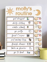 Wooden Routine Chart with 150+ Stickers, Morning and Bedtime Chore Chart PR01